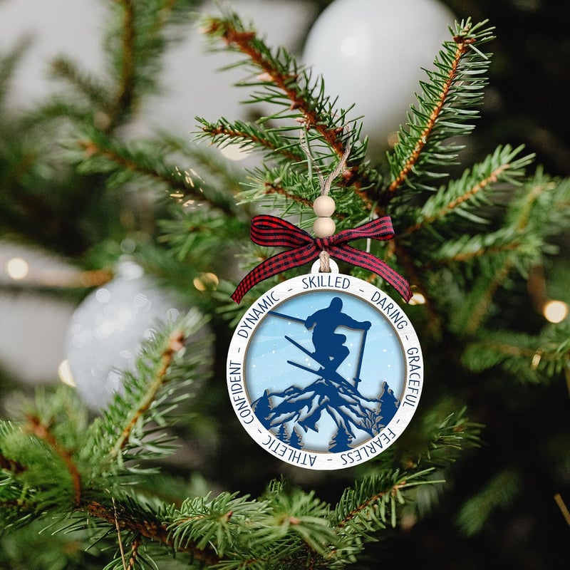 MAPDTWO Ski Ornament - Skier Ornaments for Christmas Tree, Snow Skiing Ornaments - Ski Gifts for Men, Boys, Skiers, Lovers - Skier Lover Gifts - 2 Layered Wood Ornament 2025 - Image 4